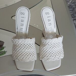 Gianni Bini Cream Woven Mules. 4 inches high. Brand New Condition.